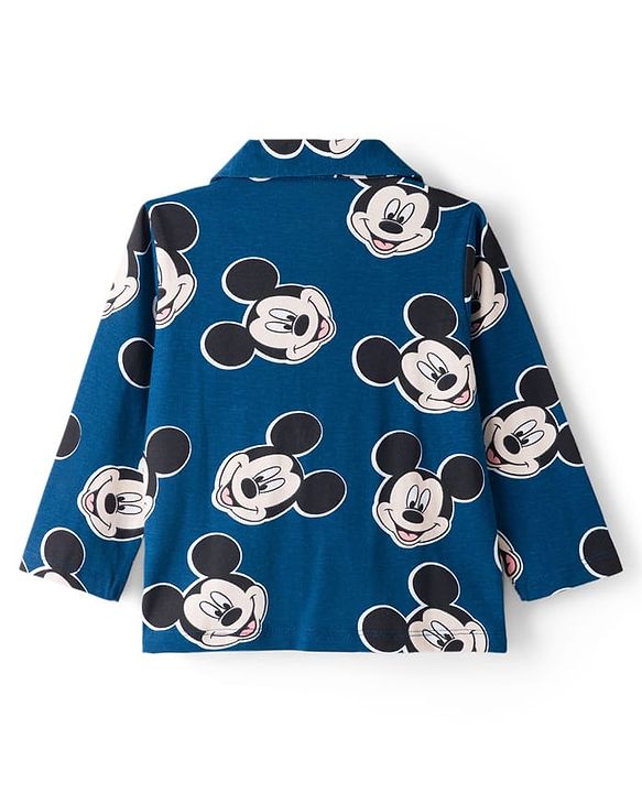 Babyhug Disney Single Jersey Knit Full Sleeves Co-ord Night Suit With Mickey Mouse Print - Navy Blue