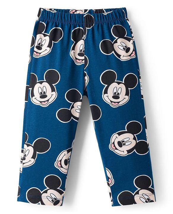 Babyhug Disney Single Jersey Knit Full Sleeves Co-ord Night Suit With Mickey Mouse Print - Navy Blue