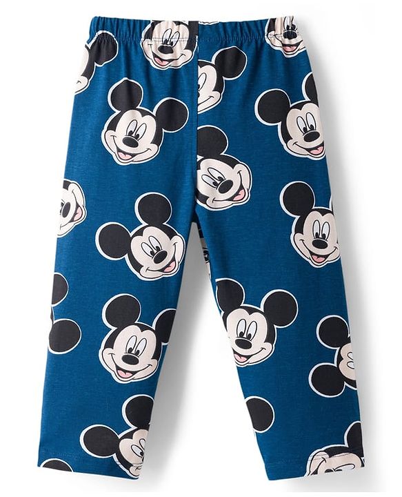 Babyhug Disney Single Jersey Knit Full Sleeves Co-ord Night Suit With Mickey Mouse Print - Navy Blue