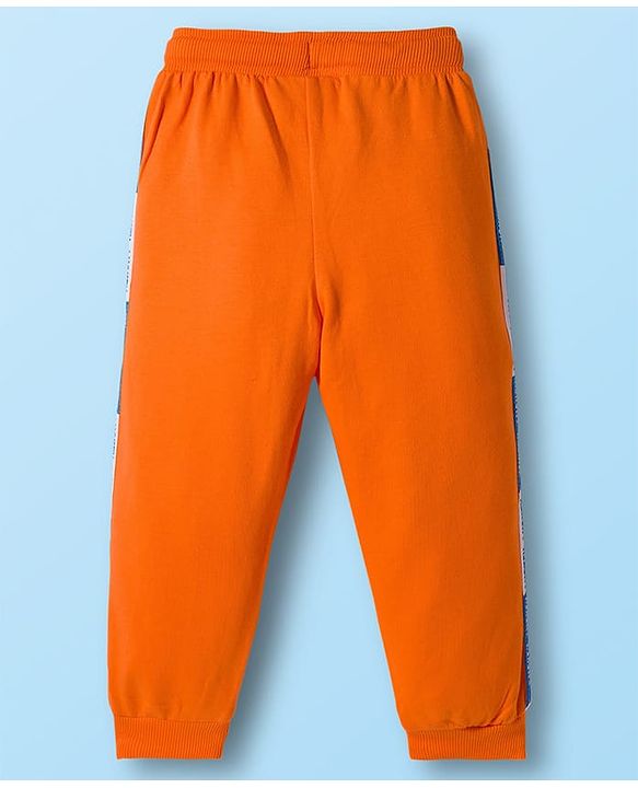 Babyhug Disney Single Jersey Knit Full Sleeves T-Shirt & Track Pant Set With Front & Back Mickey Mouse Graphics - White & Orange