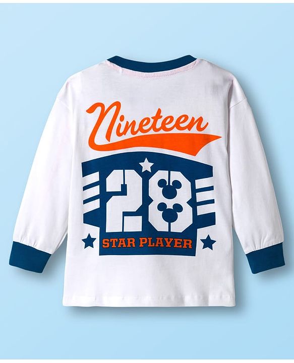Babyhug Disney Single Jersey Knit FullT-Shirt & Track Pant Set With Front & Back Mickey Mouse Graphics - White & Orange