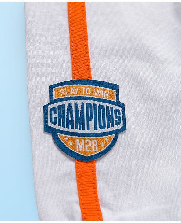 Babyhug Disney Single Jersey Knit FullT-Shirt & Track Pant Set With Front & Back Mickey Mouse Graphics - White & Orange
