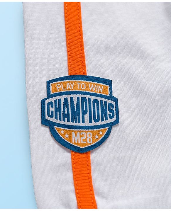Babyhug Disney Single Jersey Knit FullT-Shirt & Track Pant Set With Front & Back Mickey Mouse Graphics - White & Orange