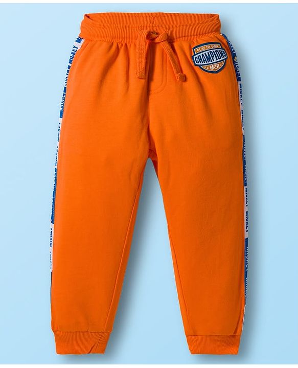 Babyhug Disney Single Jersey Knit FullT-Shirt & Track Pant Set With Front & Back Mickey Mouse Graphics - White & Orange