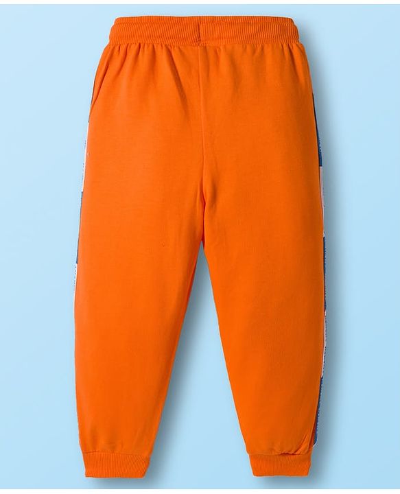 Babyhug Disney Single Jersey Knit FullT-Shirt & Track Pant Set With Front & Back Mickey Mouse Graphics - White & Orange