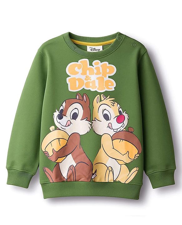 Babyhug Disney Single Jersey Knit Full Sleeves T-Shirt & Lounge Pant Set With Chip N Dale Graphic - Olive Green