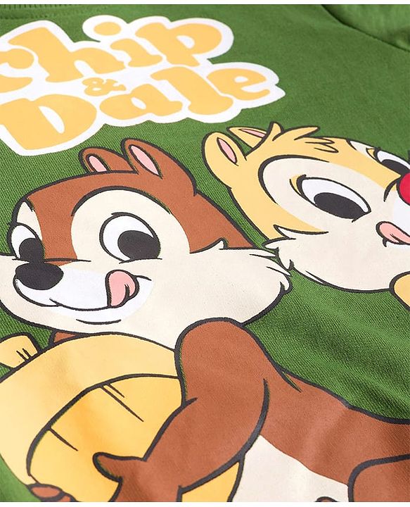 Babyhug Disney Single Jersey Knit Full Sleeves T-Shirt & Lounge Pant Set With Chip N Dale Graphic - Olive Green