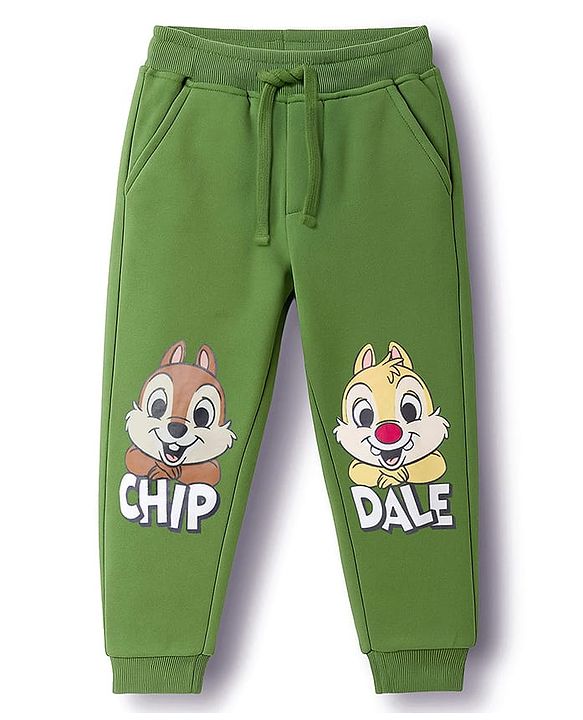 Babyhug Disney Single Jersey Knit Full Sleeves T-Shirt & Lounge Pant Set With Chip N Dale Graphic - Olive Green