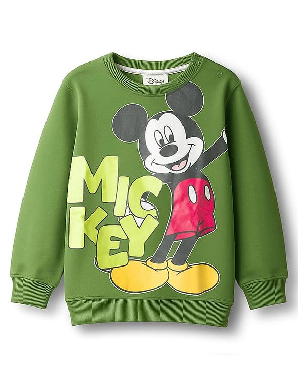 Babyhug Disney Single Jersey Knit Full Sleeves T-Shirt & Track Pant Set With Mickey & Friends Graphics - Olive Green