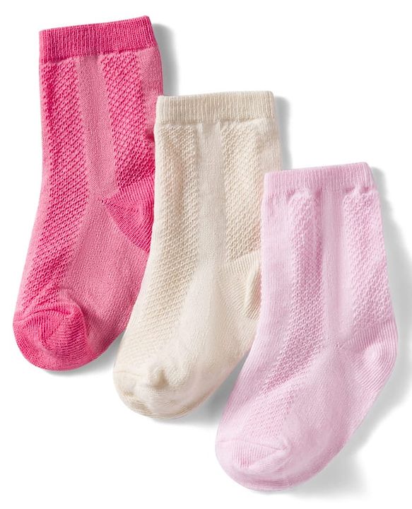 Cutewalk by Babyhug Non Terry Knit Anti-Bacterial Ankle Length Solid Colour Socks Pack of 3 - Dark Pink & Cream
