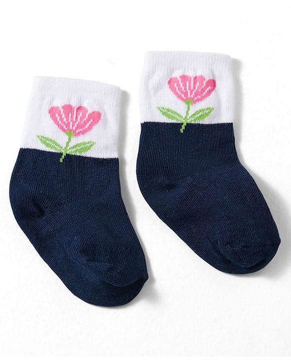 Cute Walk by Babyhug Non Terry Knit Ankle Length Anti Bacterial Socks With Floral Design Pack of 3 - Multicolour Female