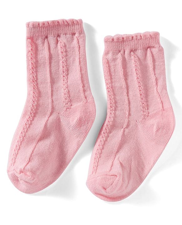 Cutewalk by Babyhug Non Terry Knit Anti-Bacterial Ankle Length Solid & Floral Designed  Socks Pack of 3 - Red, Cream & Pink