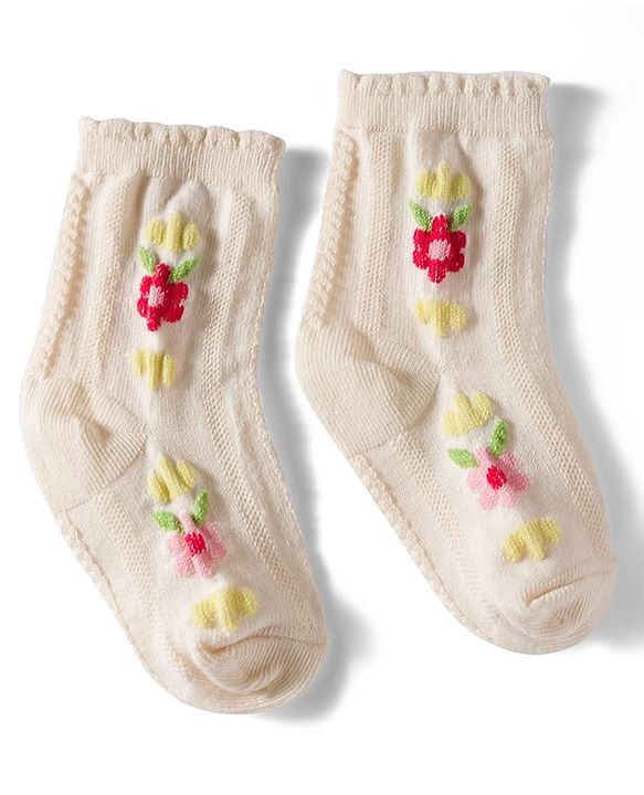 Cutewalk by Babyhug Non Terry Knit Anti-Bacterial Ankle Length Solid & Floral Designed  Socks Pack of 3 - Red, Cream & Pink