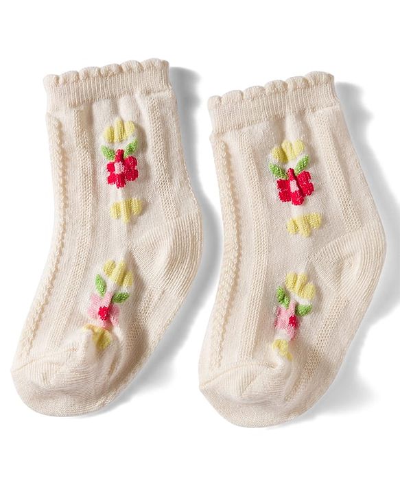 Cutewalk by Babyhug Non Terry Knit Anti-Bacterial Ankle Length Solid & Floral Designed  Socks Pack of 3 - Red, Cream & Pink