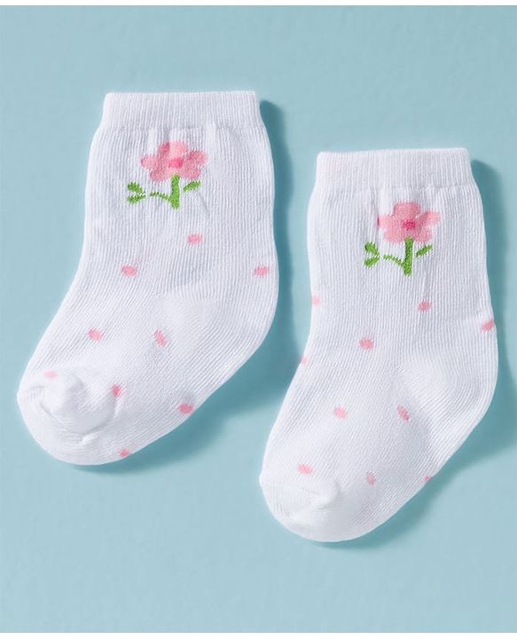 Cute Walk by Babyhug Non Terry Knit Ankle Length Anti Bacterial Socks With Floral Design Pack of 3 -  Multicolour