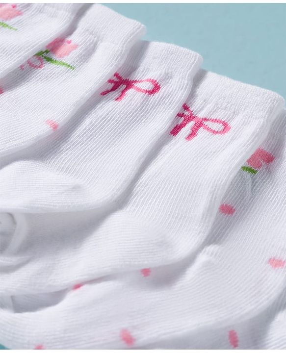 Cute Walk by Babyhug Non Terry Knit Ankle Length Anti Bacterial Socks With Floral Design Pack of 3 -  Multicolour