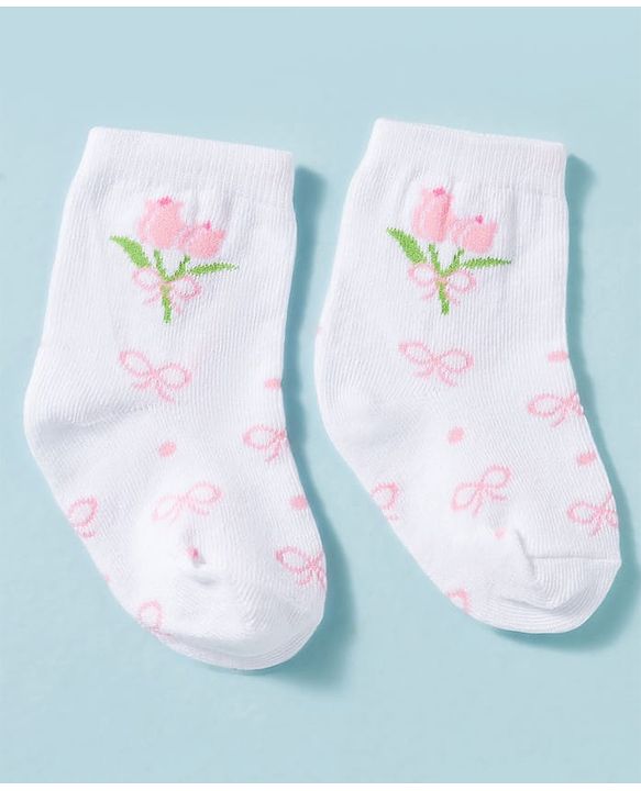 Cute Walk by Babyhug Non Terry Knit Ankle Length Anti Bacterial Socks With Floral Design Pack of 3 -  Multicolour