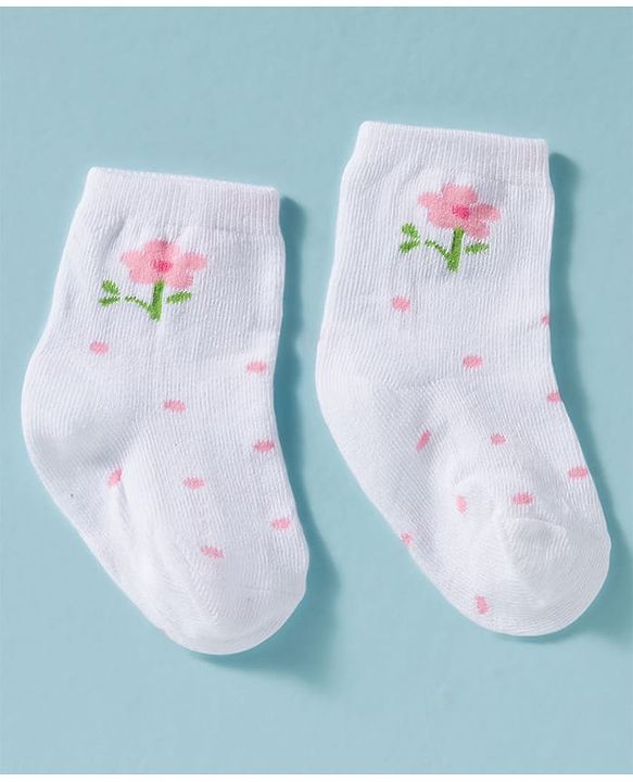 Cute Walk by Babyhug Non Terry Knit Ankle Length Anti Bacterial Socks With Floral Design Pack of 3 -  Multicolour
