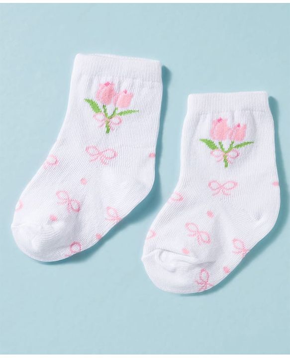 Cute Walk by Babyhug Non Terry Knit Ankle Length Anti Bacterial Socks With Floral Design Pack of 3 -  Multicolour