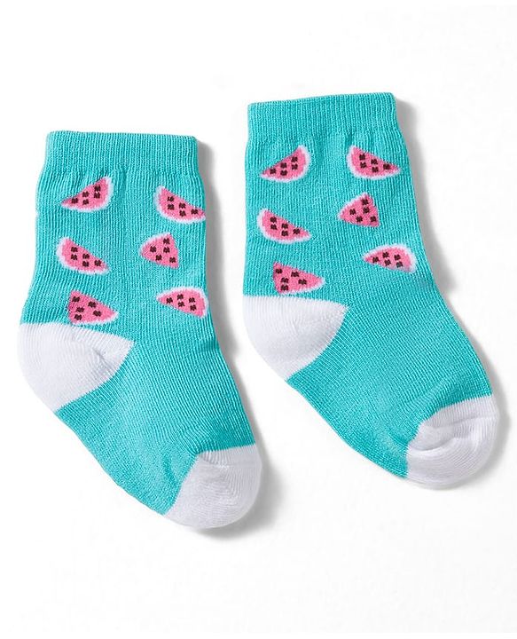 Cute Walk by Babyhug Non Terry Knit Ankle Length Anti Bacterial Socks With Stripes & Fruits Design Pack of 3 - Multicolour