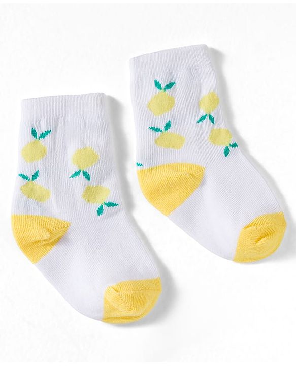Cute Walk by Babyhug Non Terry Knit Ankle Length Anti Bacterial Socks With Stripes & Fruits Design Pack of 3 - Multicolour