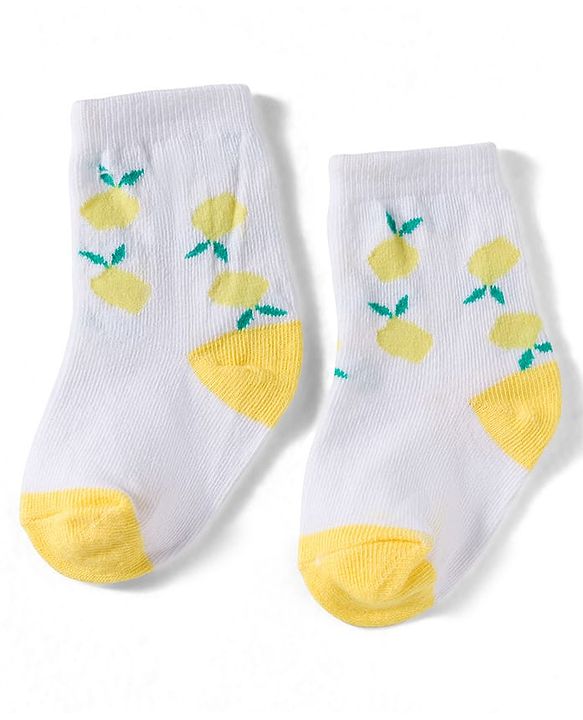 Cute Walk by Babyhug Non Terry Knit Ankle Length Anti Bacterial Socks With Stripes & Fruits Design Pack of 3 - Multicolour