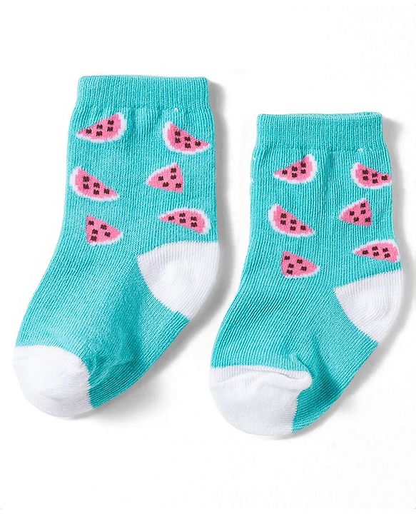 Cute Walk by Babyhug Non Terry Knit Ankle Length Anti Bacterial Socks With Stripes & Fruits Design Pack of 3 - Multicolour
