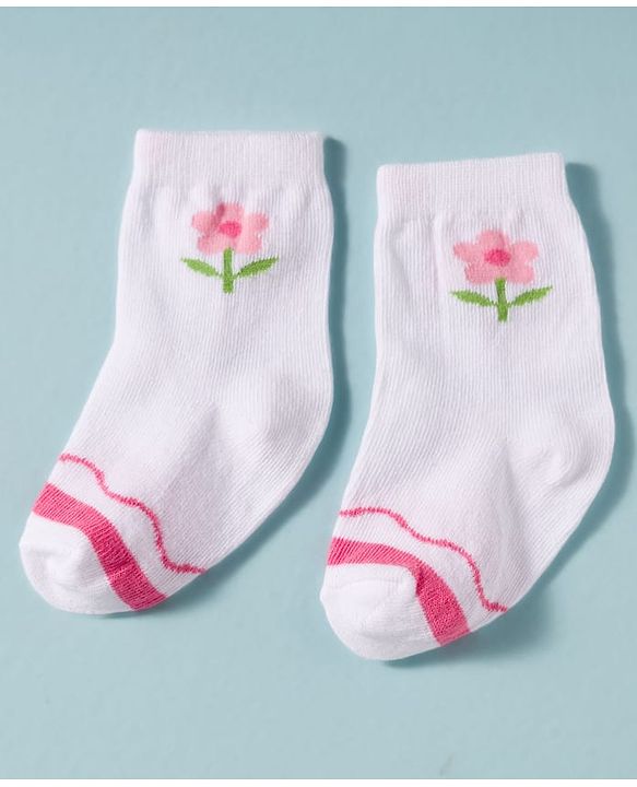 Cute Walk by Babyhug Non Terry Knit Ankle Length Antibacterial Socks With Floral Design Pack Of 3 - White & Pink