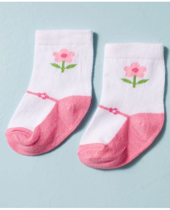 Cute Walk by Babyhug Non Terry Knit Ankle Length Antibacterial Socks With Floral Design Pack Of 3 - White & Pink