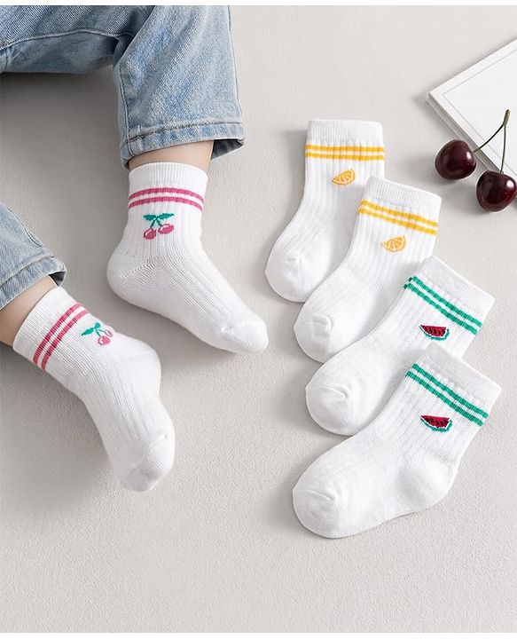 Cute Walk by Babyhug Non Terry Knit Ankle Length Anti Bacterial Socks With Fruits Design Pack of 3 - Multicolour