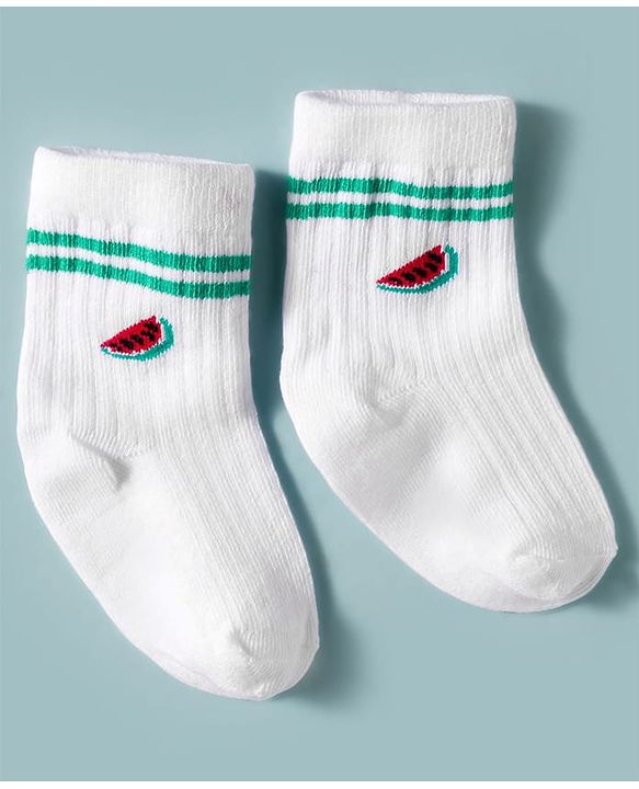 Cute Walk by Babyhug Non Terry Knit Ankle Length Anti Bacterial Socks With Fruits Design Pack of 3 - Multicolour