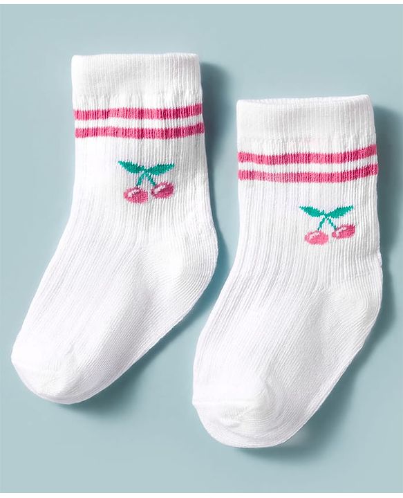 Cute Walk by Babyhug Non Terry Knit Ankle Length Anti Bacterial Socks With Fruits Design Pack of 3 - Multicolour