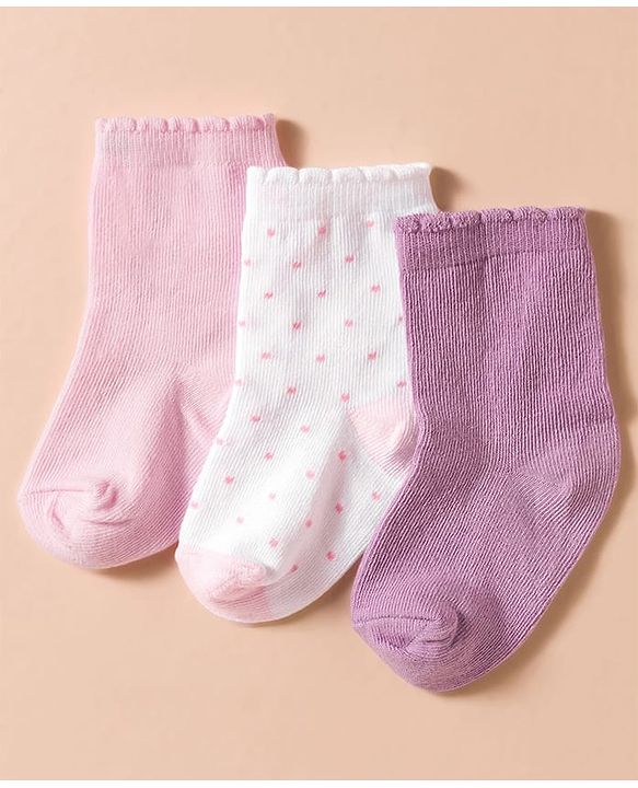 Cute Walk by Babyhug Non Terry Knit Ankle Length Anti Bacterial Socks With Polka Dots Pack of 3 - Multicolour