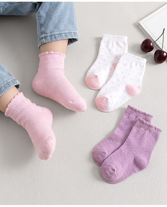 Cute Walk by Babyhug Non Terry Knit Ankle Length Anti Bacterial Socks With Polka Dots Pack of 3 - Multicolour