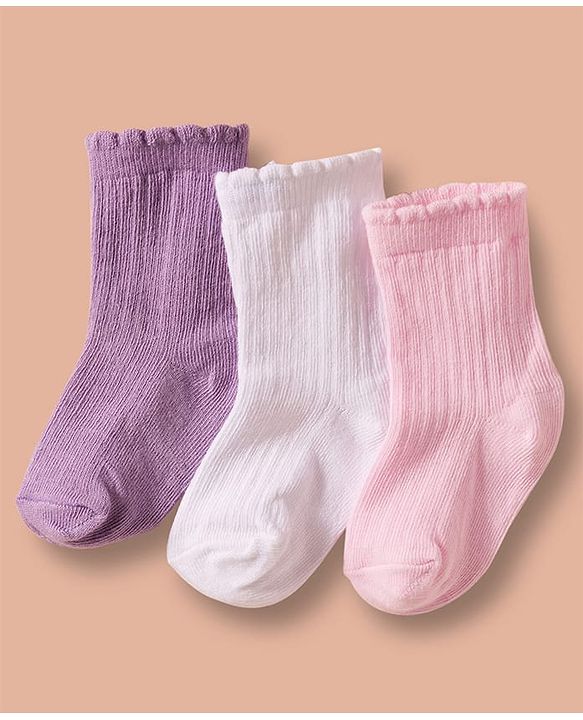 Cute Walk by Babyhug Non Terry Cotton Knit Ankle Length Anti Bacterial Solid Socks Pack of 3 - Multicolour