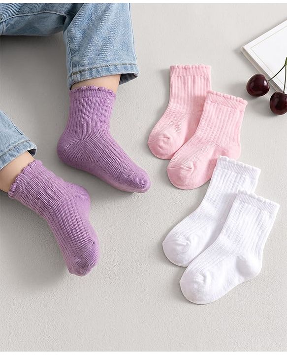 Cute Walk by Babyhug Non Terry Cotton Knit Ankle Length Anti Bacterial Solid Socks Pack of 3 - Multicolour