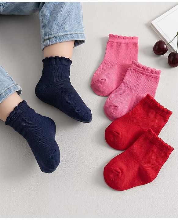 Cute Walk by Babyhug Non Terry Cotton Knit Ankle Length Anti Bacterial Solid Socks Pack of 3 - Multicolour