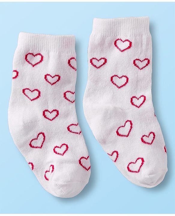 Cute Walk by Babyhug Non Terry Cotton Knit Ankle Length Anti Bacterial Socks With Hearts Design Pack Of 3 - Multicolour