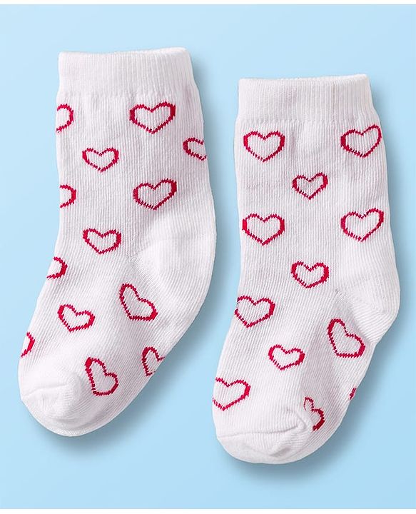 Cute Walk by Babyhug Non Terry Cotton Knit Ankle Length Anti Bacterial Socks With Hearts Design Pack Of 3 - Multicolour