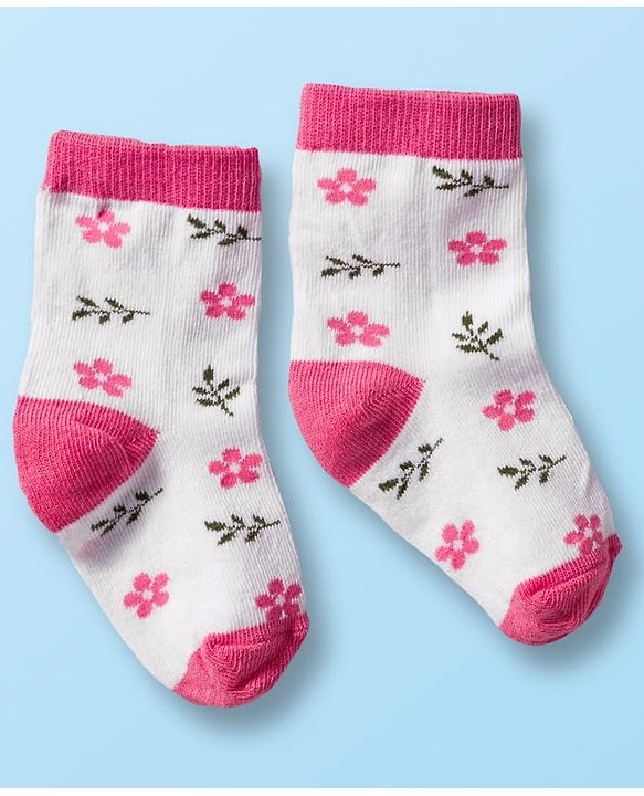 Cute Walk by Babyhug Non Terry Cotton Knit Ankle Length Anti Bacterial Socks With Polka Dots & Floral Design Pack Of 3 - Multicolour