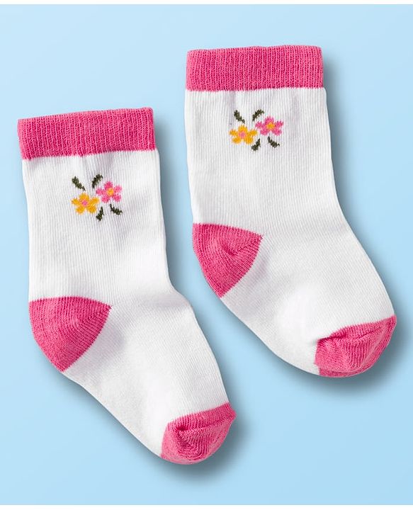 Cute Walk by Babyhug Non Terry Cotton Knit Ankle Length Anti Bacterial Socks With Floral Design Pack Of 3 - Multicolour