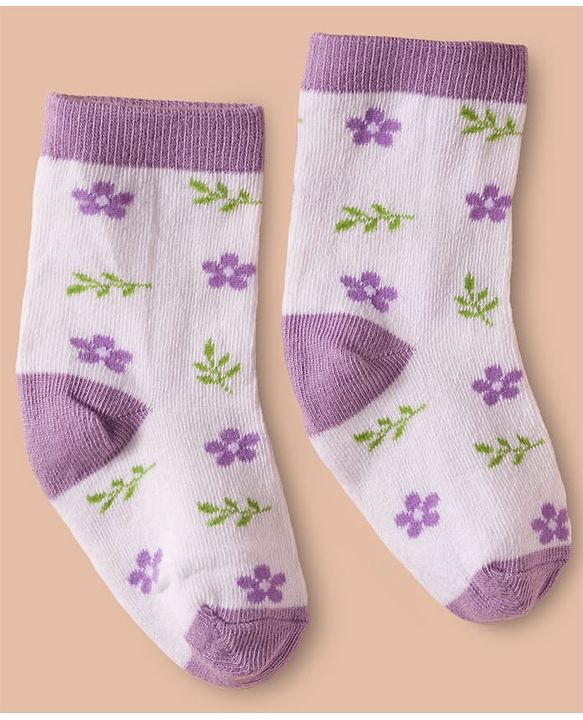 Cute Walk by Babyhug Non Terry Cotton Knit Ankle Length Anti Bacterial Socks With Floral Design Pack Of 3 - Multicolour