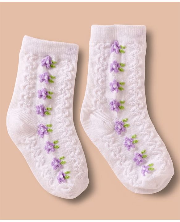 Cute Walk by Babyhug Non Terry Cotton Knit Ankle Length Anti Bacterial Socks With Floral Design Pack Of 3 - Multicolour