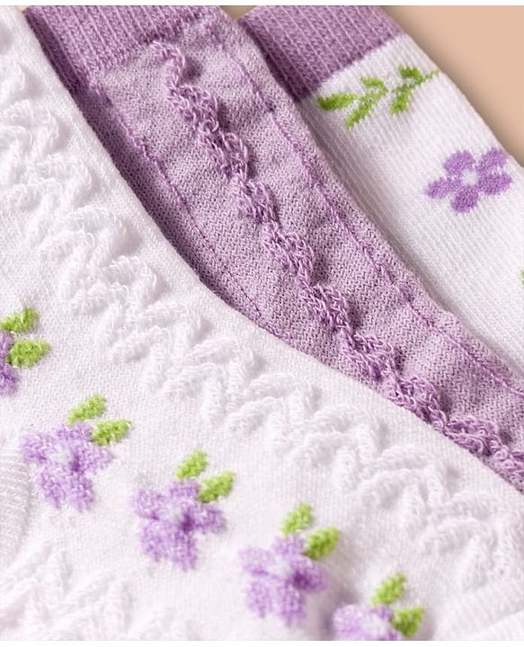 Cute Walk by Babyhug Non Terry Cotton Knit Ankle Length Anti Bacterial Socks With Floral Design Pack Of 3 - Multicolour