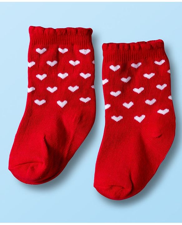 Cute Walk by Babyhug Non Terry Cotton Knit Ankle Length Anti Bacterial Socks With Hearts Design Pack Of 3 - Multicolour