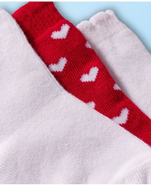 Cute Walk by Babyhug Non Terry Cotton Knit Ankle Length Anti Bacterial Socks With Hearts Design Pack Of 3 - Multicolour