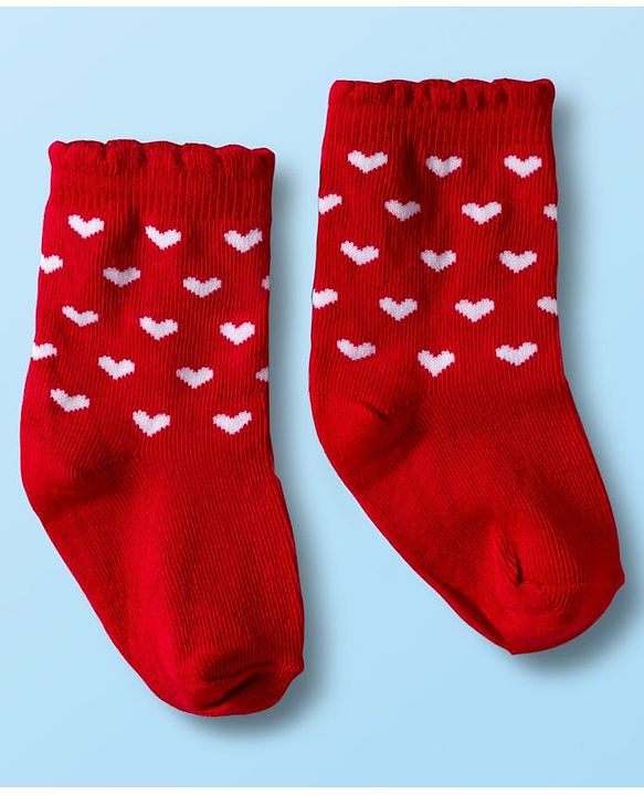 Cute Walk by Babyhug Non Terry Cotton Knit Ankle Length Anti Bacterial Socks With Hearts Design Pack Of 3 - Multicolour