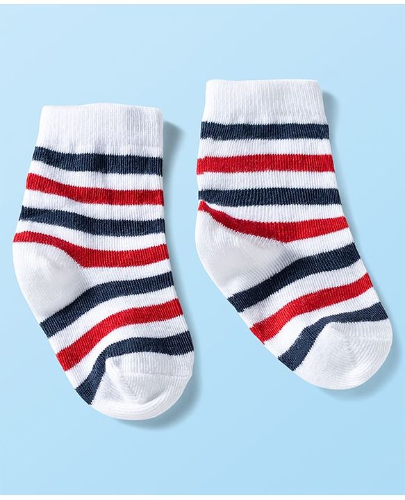 Cute Walk by Babyhug Ankle Length Anti Bacterial Socks with Bear Design Pack of 3 - Red White & Navy
