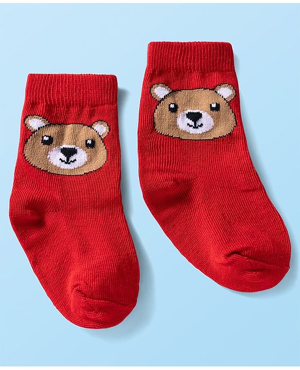 Cute Walk by Babyhug Ankle Length Anti Bacterial Socks with Bear Design Pack of 3 - Red White & Navy