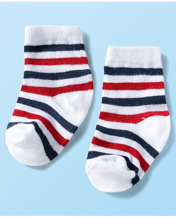Cute Walk by Babyhug Ankle Length Anti Bacterial Socks with Bear Design Pack of 3 - Red White & Navy